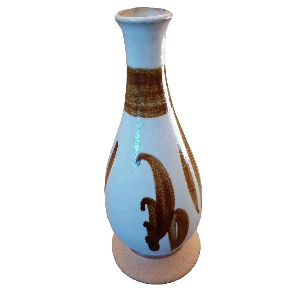 Vintage MCM Studio Pottery Narrow Mouth Stoneware Vase Pedestal Bottom EUC